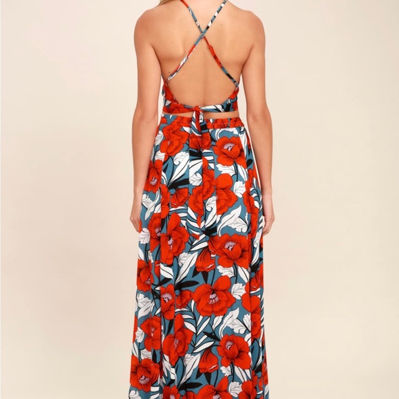Lulu’s Back to Your Roots Red Floral Print Two-Piece Maxi Dress - Picture 2 of 4